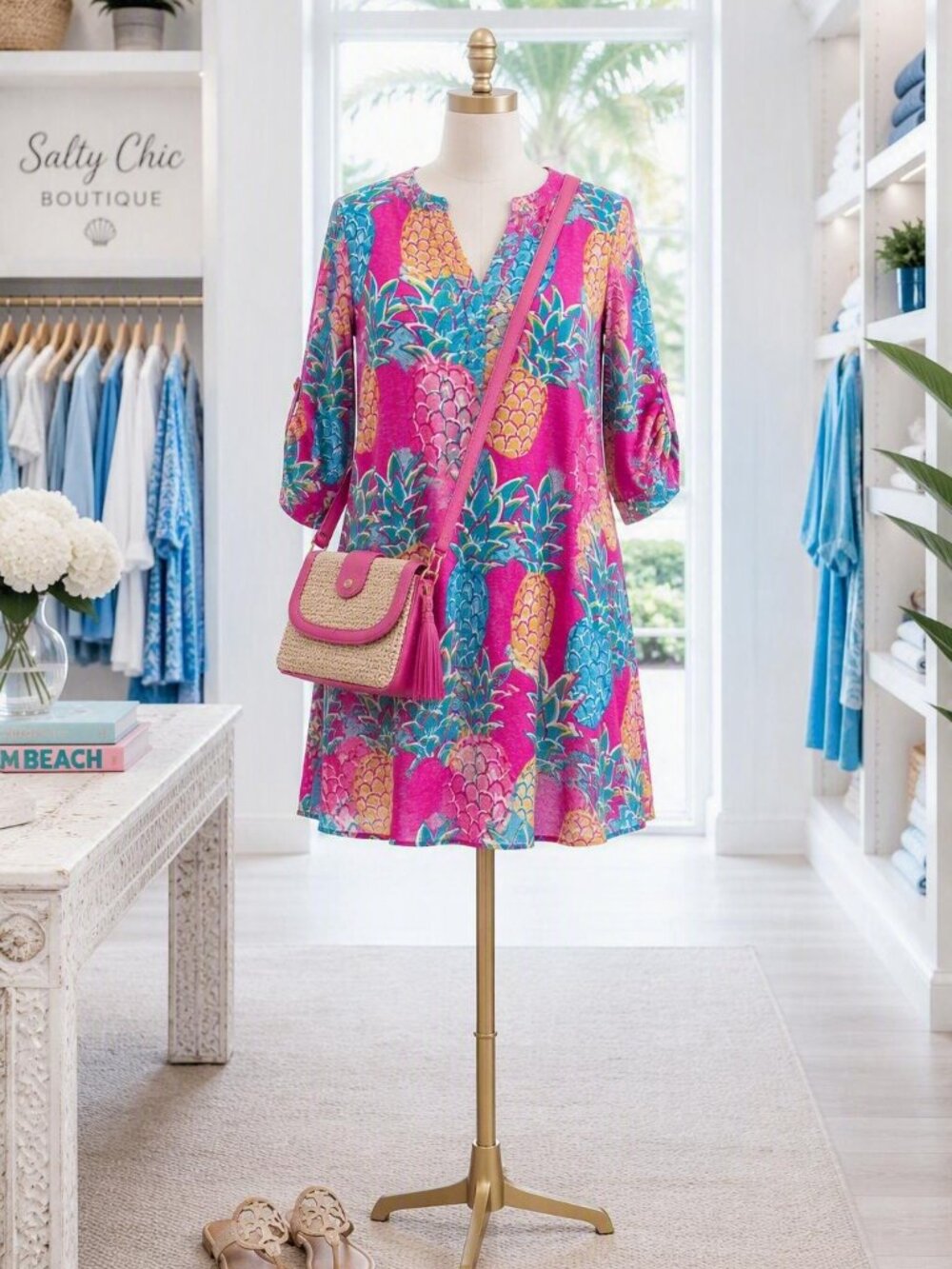 Simply Southern Women's Pineapple V-Neck Tunic Top mini dress